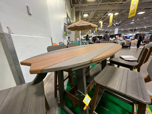Beaver Dam Woodworks 6' SurfAira poly Surf Board Table and Chairs coastal gray and brazlian walnut