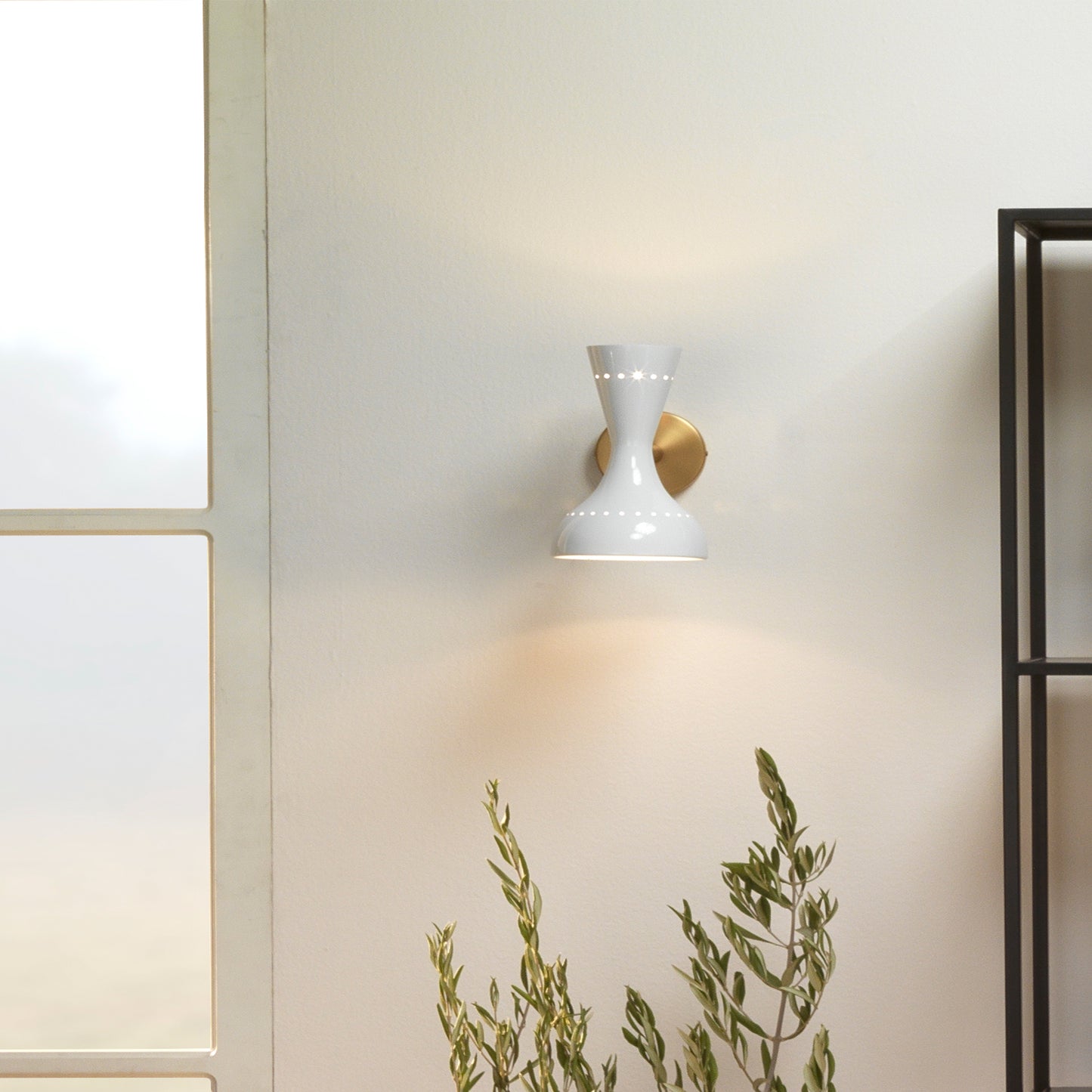 Pisa Wall Sconce, White Lacquer and Antique Brass Metal