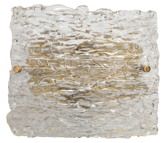 Swan Curved Glass Sconce, Large, Clear Textured Glass and Antique Brass Metal