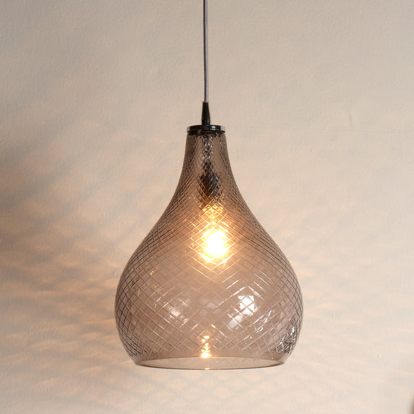 Cut Glass Curved 1-Light Pendant, Grey