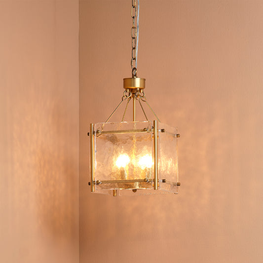 Glenn Small Square Metal Chandelier, Antique Brass