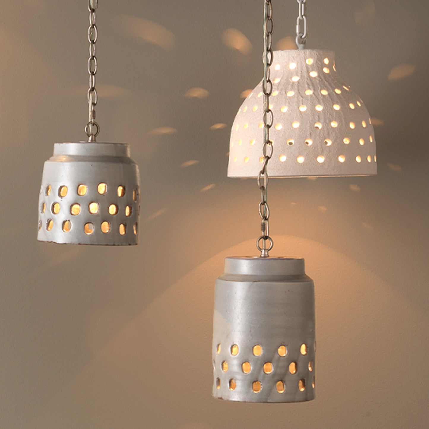 Perforated Long Ceramic 1-Light Pendant, Grey