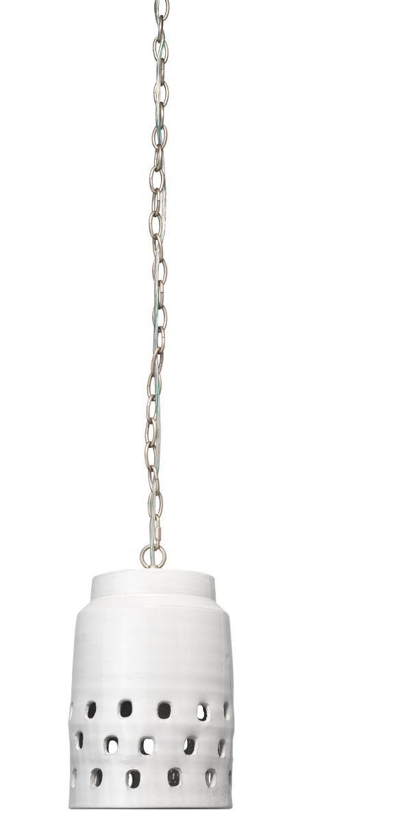 Perforated Long Ceramic 1-Light Pendant, White