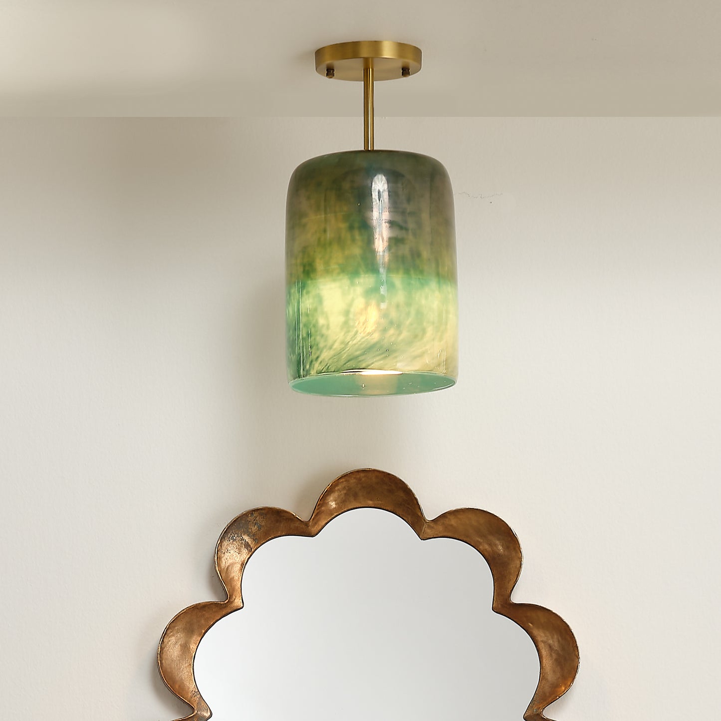 Vapor Glass Semi-Flush Mount, Aqua