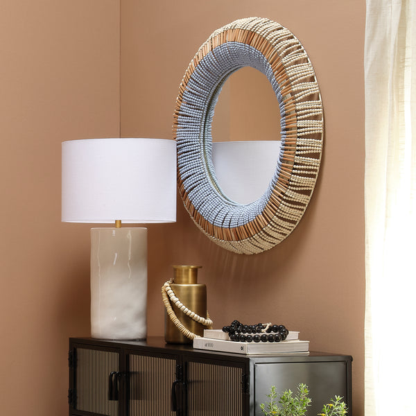 Native Beaded Round Mirror