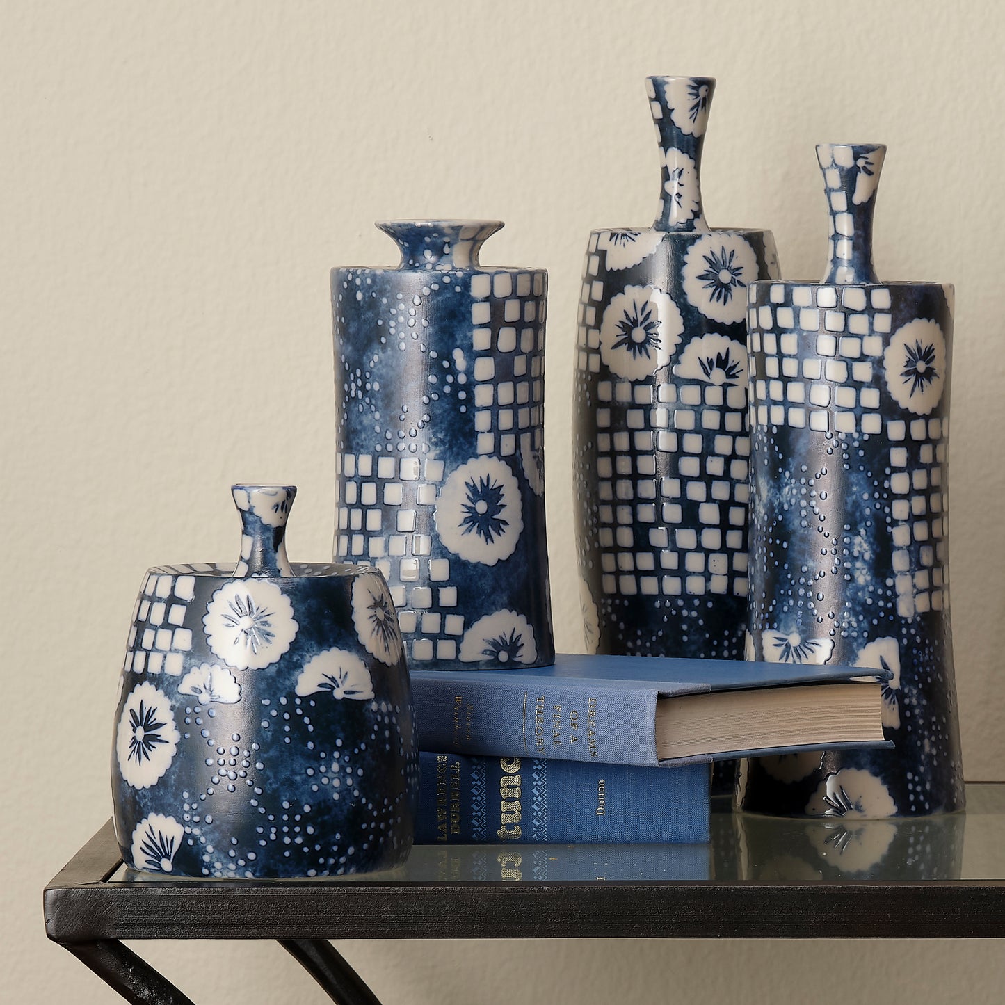 Block Print Ceramic Vases (Set of 4)