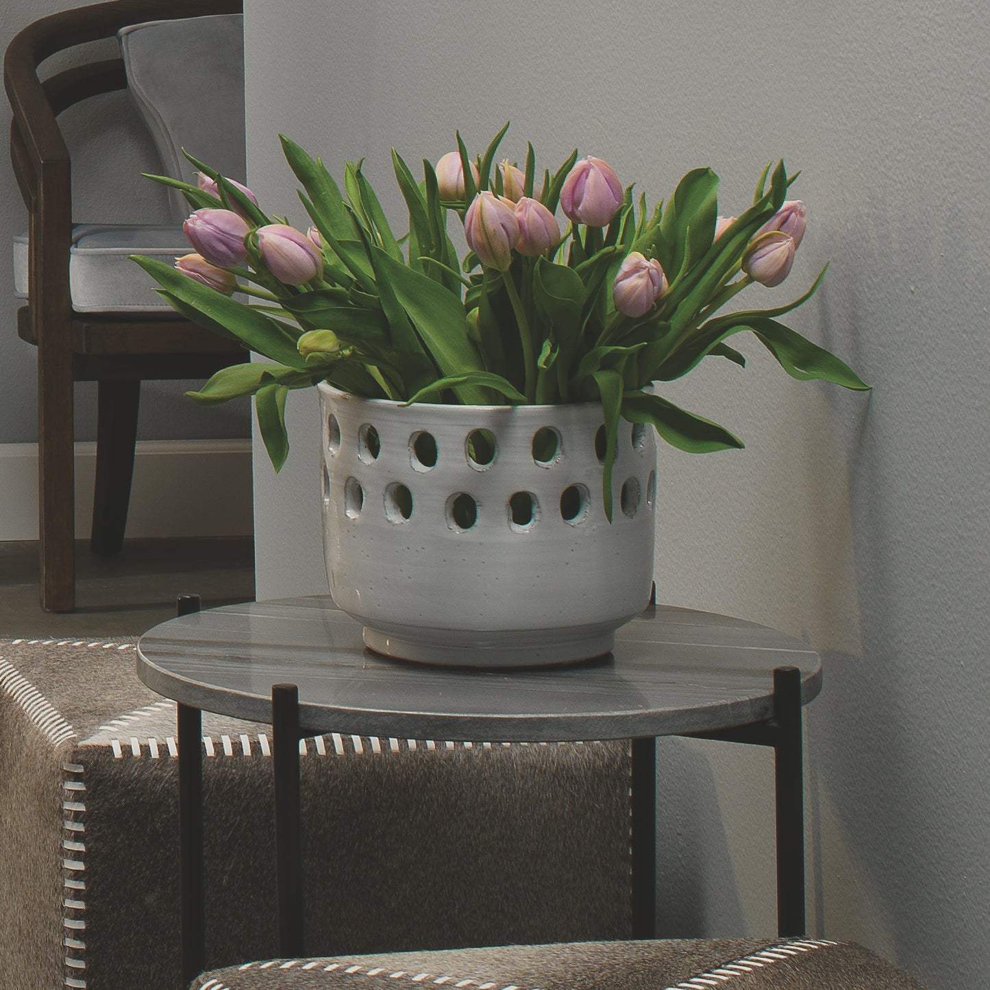 Perforated Ceramic Pot, White