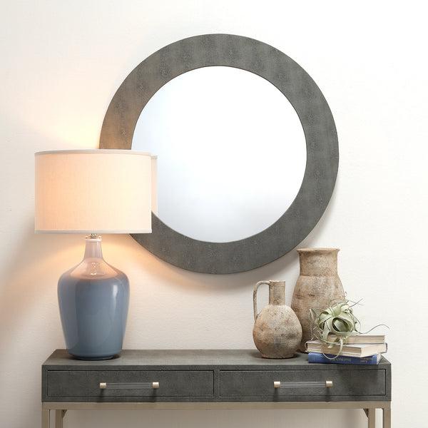 Chester Shagreen Round Mirror, Grey