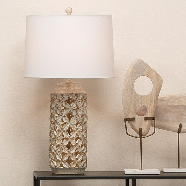 Flora Resin Table Lamp, White Wash