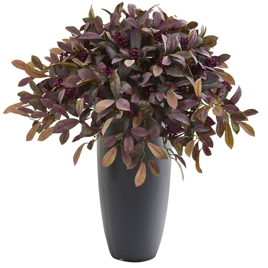 Nearly Natural 35” Fall Laurel With Berries Artificial Plant In Gray Planter P1207