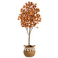 Nearly Natural 5’ Artificial Autumn Eucalyptus Tree With Handmade Jute & Cotton Basket With Tassels T3207