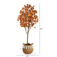 Nearly Natural 5’ Artificial Autumn Eucalyptus Tree With Handmade Jute & Cotton Basket With Tassels T3207