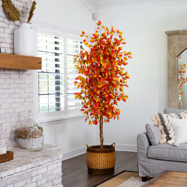 Nearly Natural 7’ Autumn Ficus Artificial Fall Tree T4543