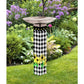 Studio-M Checks and Yellow Daisies Bird Bath Art Pole w/ST9025 Stainless Steel Topper BB1028