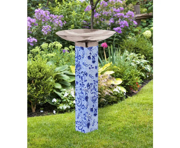Studio-M Garden Blues on Blue Bird Bath Art Pole w/ST9025 Stainless Steel Topper BB1029