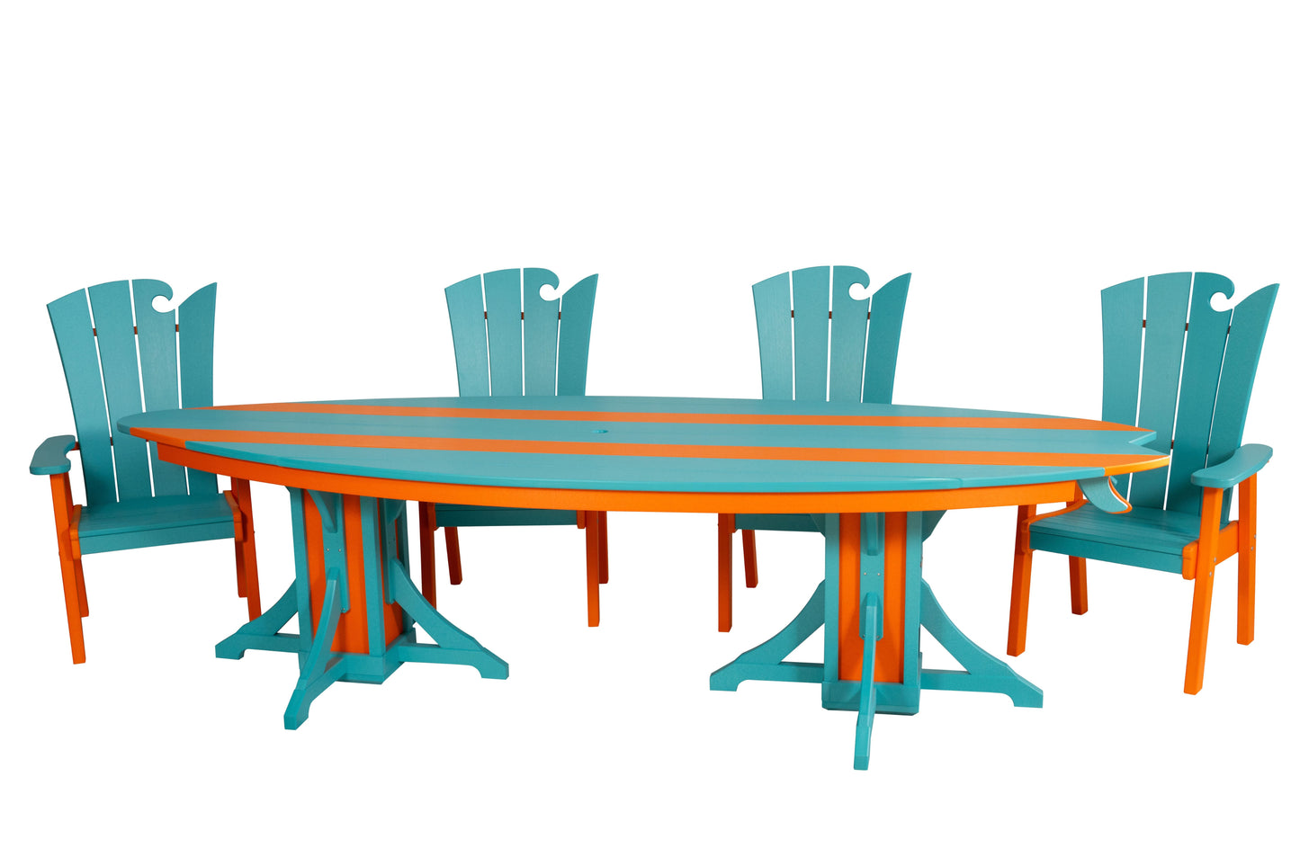 Beaver Dam Woodworks 10'  Surf Board Table and Chairs Aruba and Tangerine