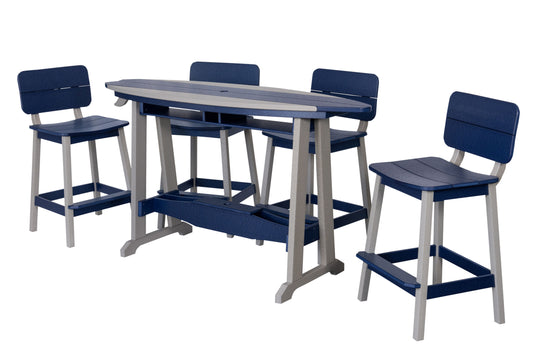 Beaver Dam Woodworks 6' SurfAira poly Surf Board Table and Chairs light gray and patriot blue