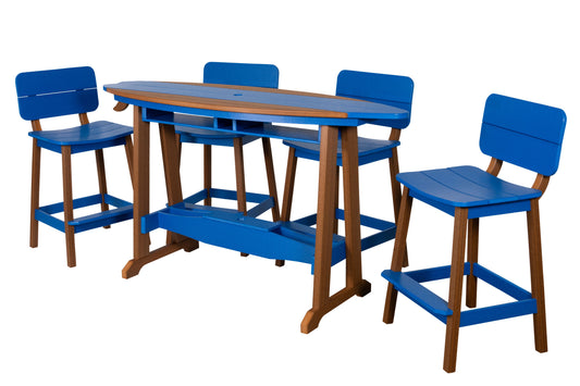 Beaver Dam Woodworks 6' SurfAira poly Surf Board Table and Chairs Mahogany and Bright Blue