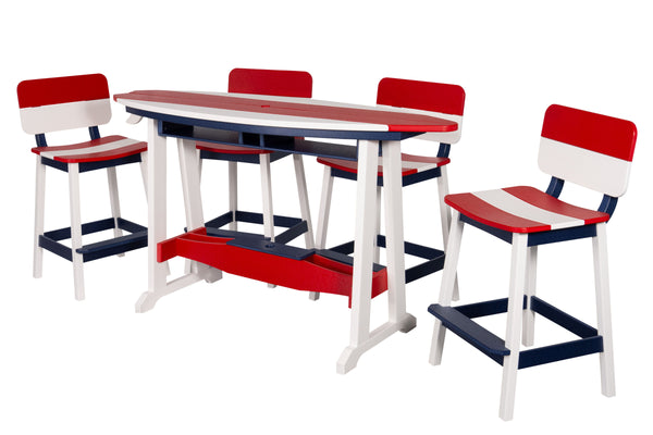 Beaver Dam Woodworks 6' SurfAira poly Surf Board Table and Chairs Patriotic- Red, White & Blue