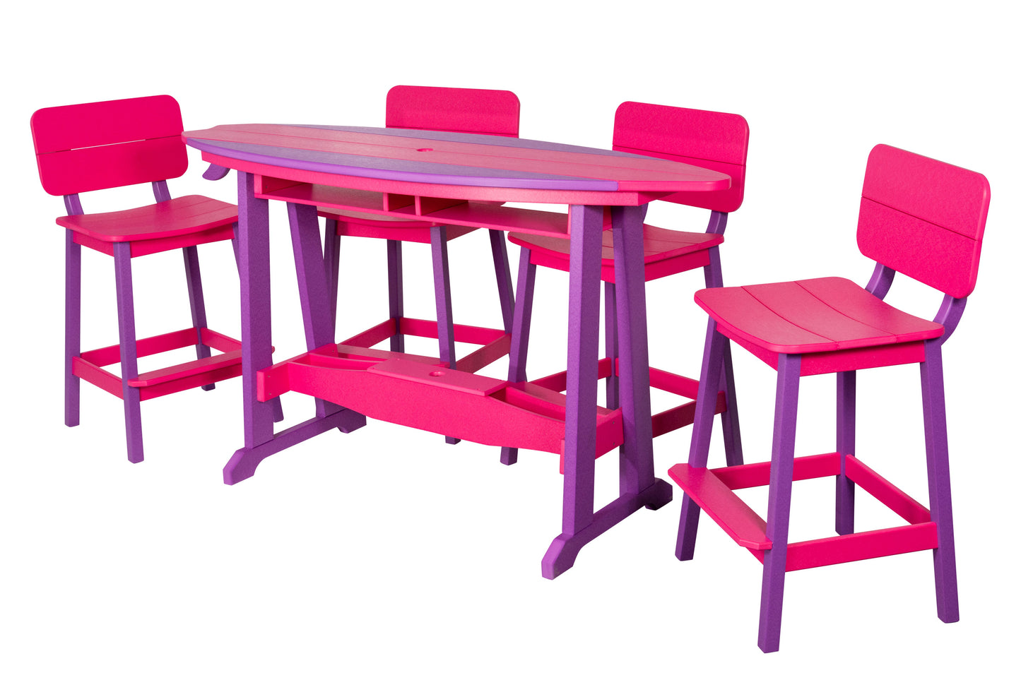 Beaver Dam Woodworks 6' SurfAira poly Surf Board Table and Chairs Purple and Pink