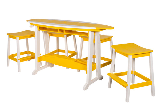 Beaver Dam Woodworks 6' Surf Board Table and Chairs White and Yellow