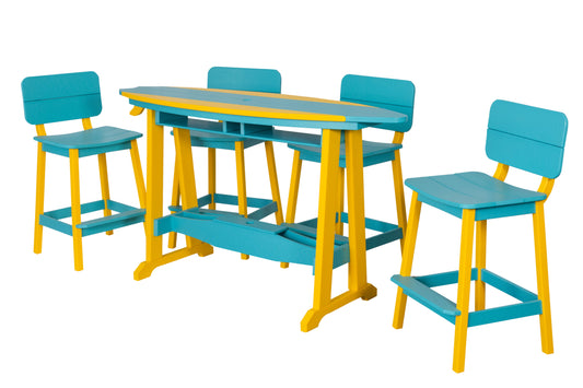 Beaver Dam Woodworks 6' Surf Board Table and Chairs Yellow and Aruba
