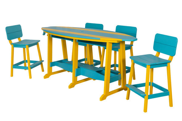 Beaver Dam Woodworks 8'  Surf Board Table and Chairs Yellow and Aruba