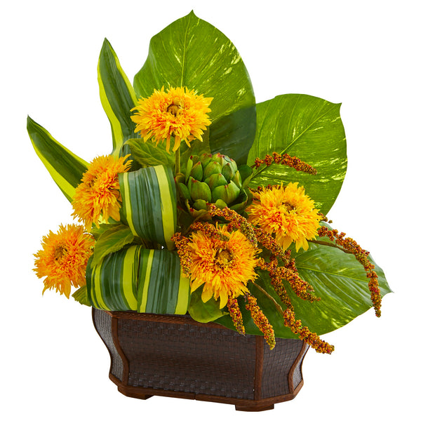 Sunflowers Artificial Arrangement In Black Planter