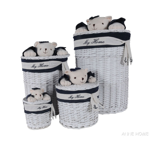OMH Set of 4 Oval Willow Baskets With Bear Design aAB016