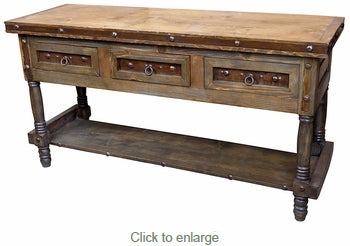 3 Drawer Rustic Wood Sofa Table with Iron Accents LJ10341