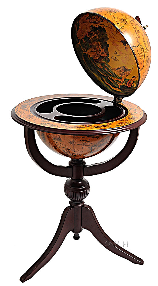 OMH Globe bar 45cm 3 legged pedestal stand red NG003