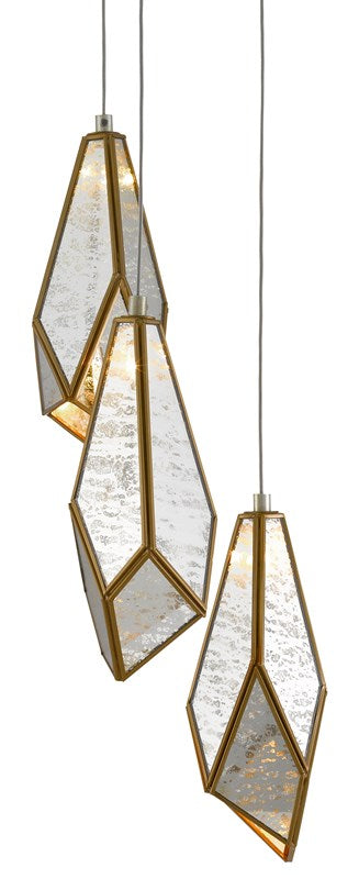 Currey and Company Glace 3 Light Multi-Drop Pendant