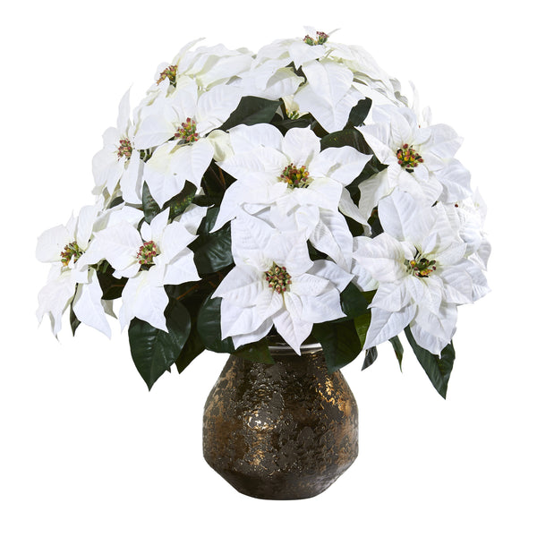 24” Poinsettia Artificial Arrangement In Designer Vase