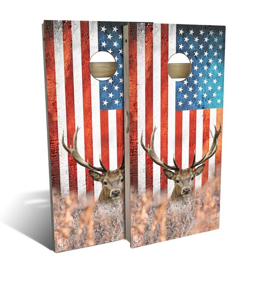 Slick Woody's American Flag Big Buck Deer Cornhole Board Set