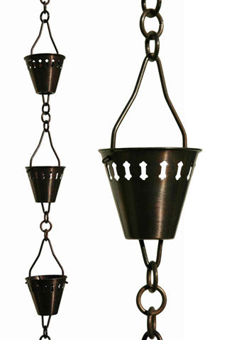 Patina Products R257 Antique Shade Cup 8.5' Rain Chain