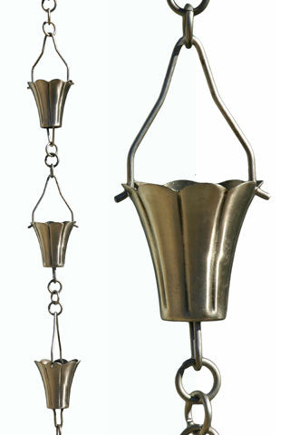 Patina Products R266 Brushed Stainless Fluted Cup 8.5' Rain Chain