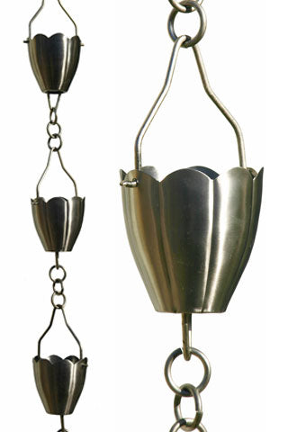 Patina Products R267 Brushed Stainless Flower Cup 8.5' Rain Chain
