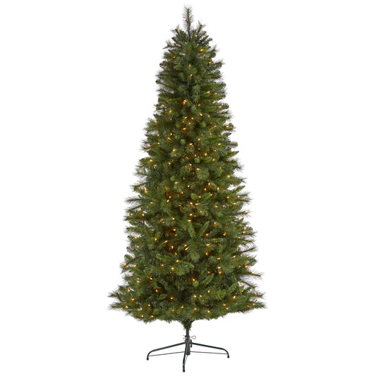 7.5’ Slim West Virginia Mountain Pine Artificial Christmas Tree With 450 Clear Lights And 967 Bendable Branches