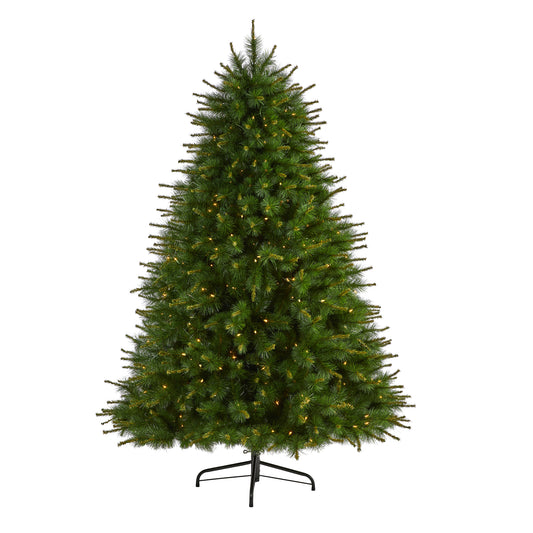 7’ New England Pine Artificial Christmas Tree With 400 Clear Lights And 1044 Bendable Branches