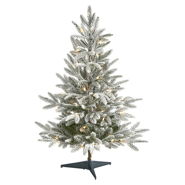 3’ Flocked Manchester Spruce Artificial Christmas Tree With 50 Lights And 133 Bendable Branches