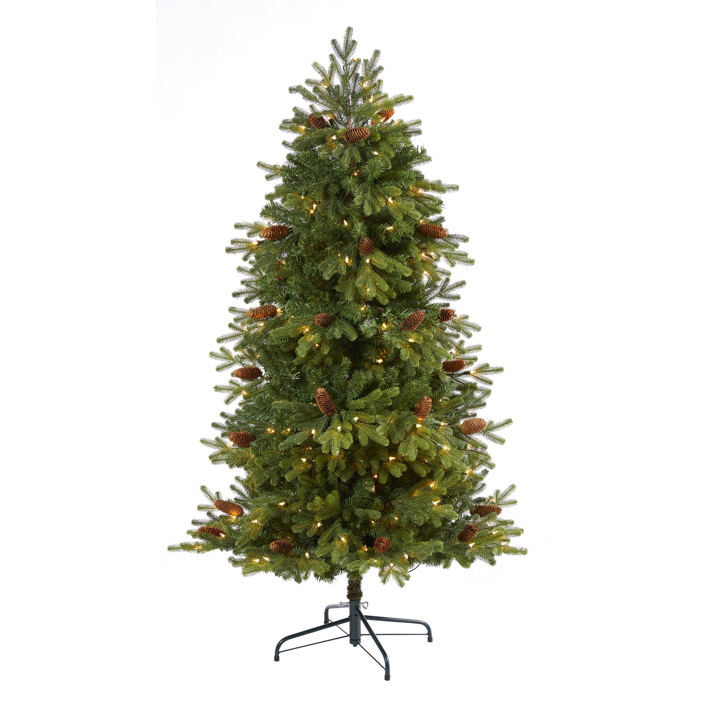 5.5’ Yukon Mountain Fir Artificial Christmas Tree With 250 Clear Lights, Pine Cones And 800 Bendable Branches