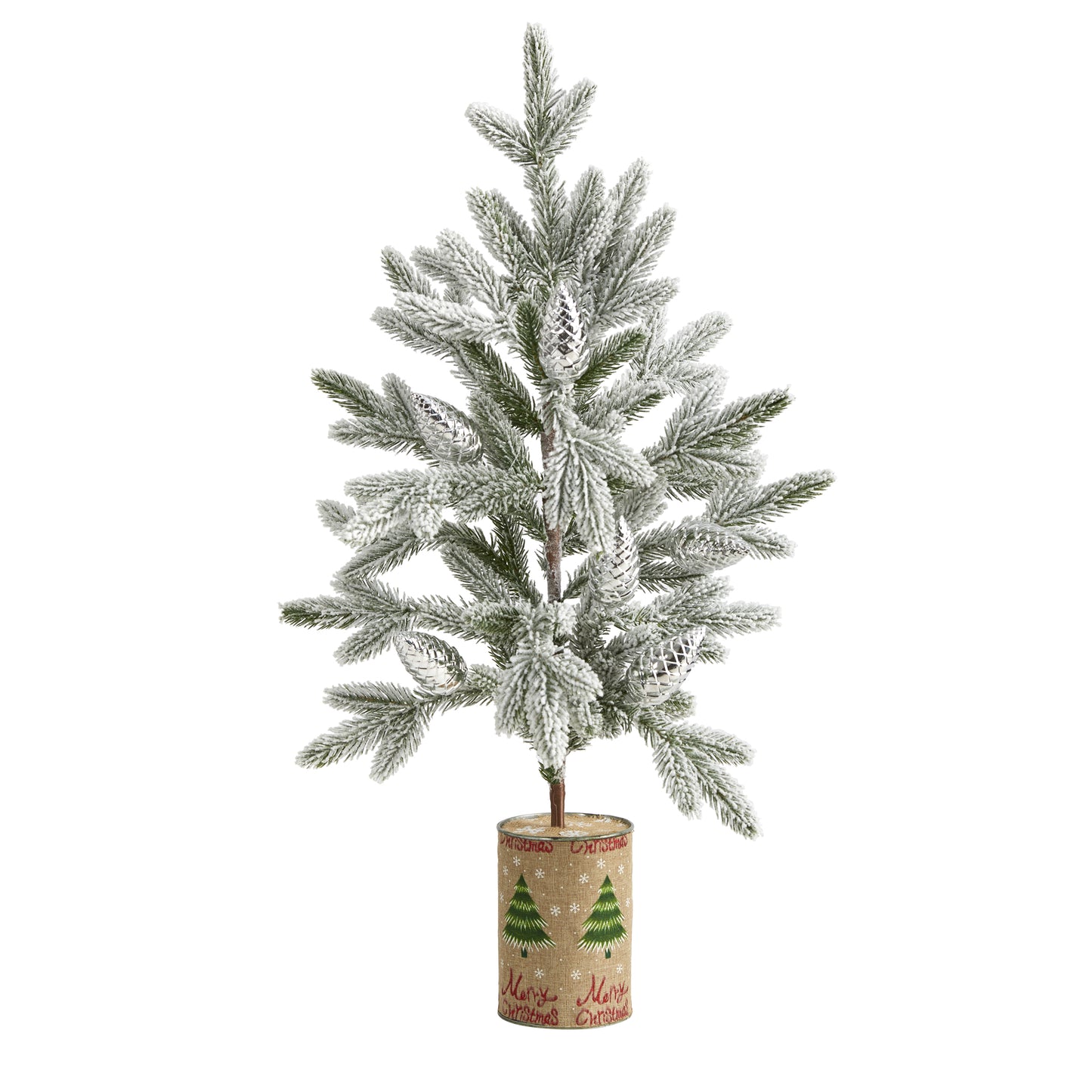 28” Flocked Christmas Artificial Tree In Decorative Planter