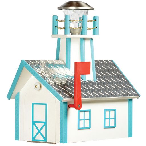 Beaver Dam Woodworks Deluxe Lighthouse Mailboxes Aruba Blue & White
