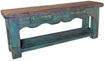 Green Patina Rustic Wood Sofa Table with Live Edge Mesquite Top MI 1010170