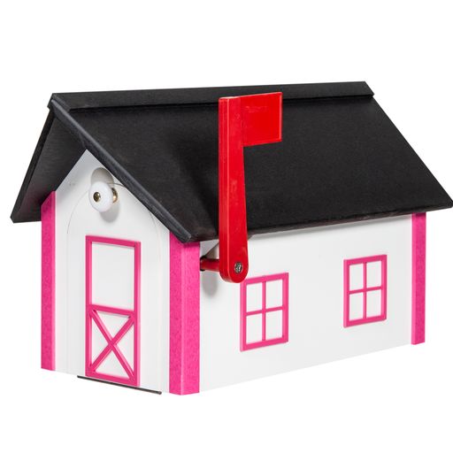 Beaver Dam Woodworks Poly Mailbox White & Pink (Black Roof)