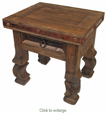 Old Wood Iron Banded Ox Yoke End Table - 1 Drawer MI10393