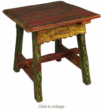 Painted Wood Etched Ranch Style End Table MI10730