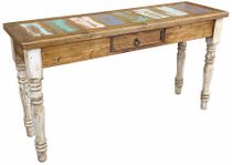 Painted Wood Sofa Table with White-Washed Turned Legs and Multi-Color Top GE1037